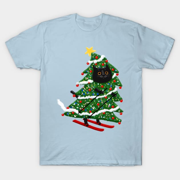 The Christmas Tree Skiier T-Shirt by KilkennyCat Art